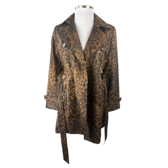Cachè Leopard Animal Print Trench Coat Large Belted Lined Old Money Y2k Style - Picture 14 of 16